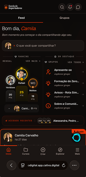 Painel do app Montinho × Montão com ranking, pontos e comunidade